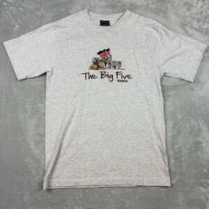 Vintage Kenya Big Five Safari Wildlife Graphic T-Shirt Gray Large
